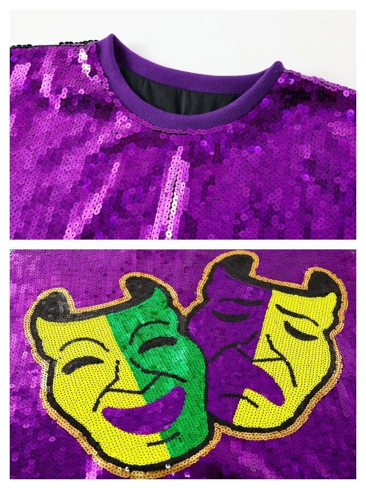 Robe en Jersey à paillettes imprimées Twin Jesters colorées, Costume de Festival de Mardi Gras, t-shirt ample à paillettes