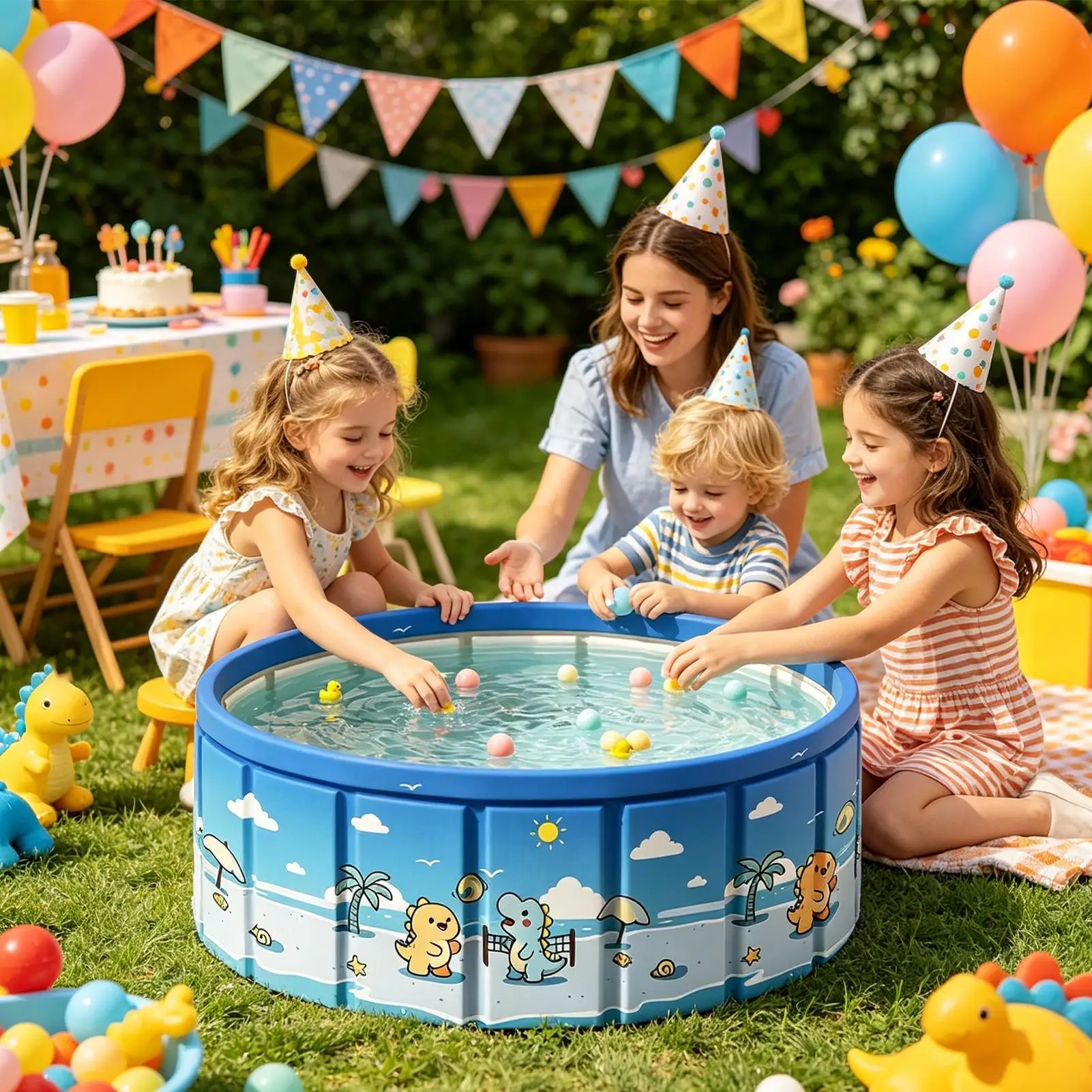Foldable Pool Outdoor Bath Tub With Drain Pipe Non-Slip Kid Pool For Summer Beach Lake Park Home Garden Backyard Patio Vacation