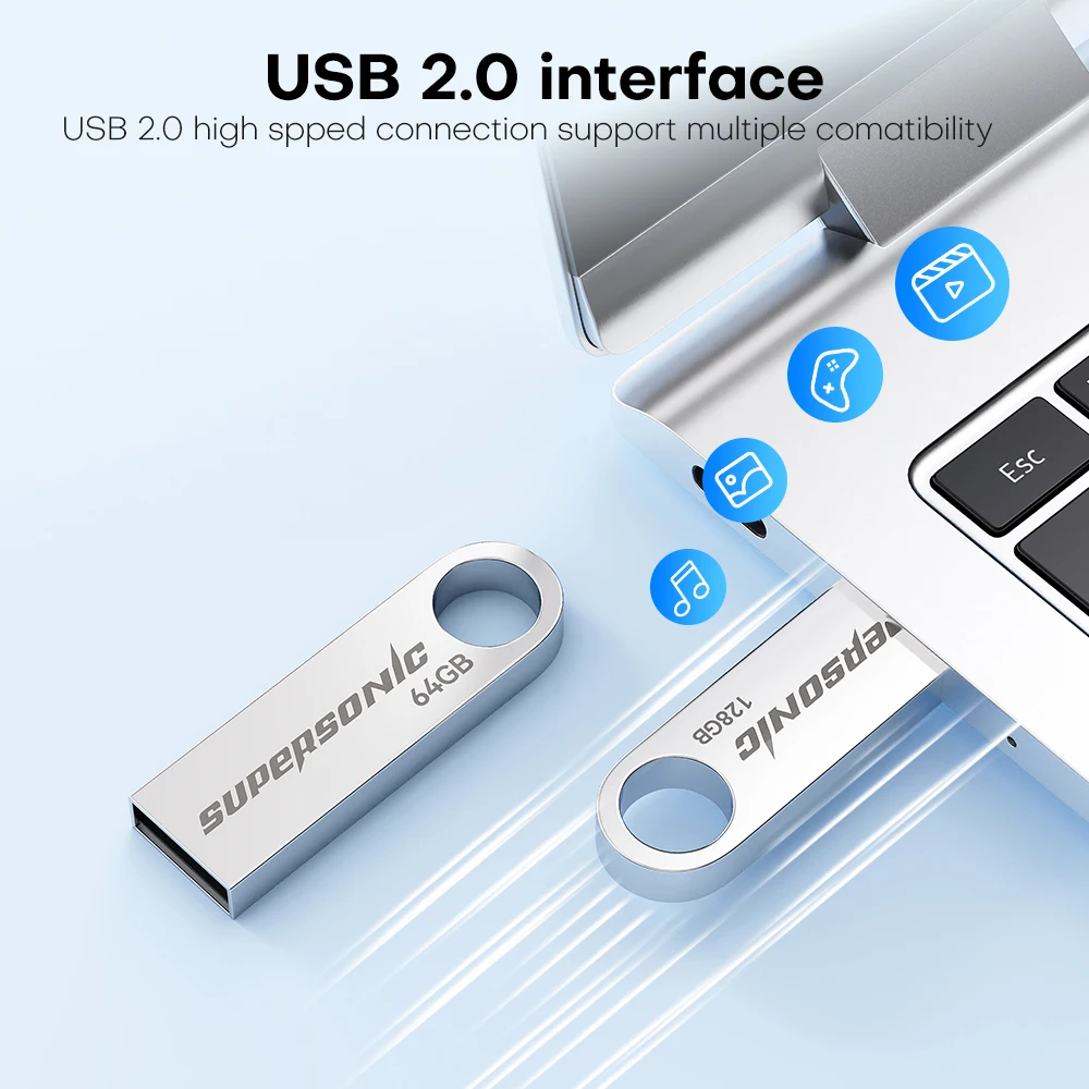 Supersonic USB-Flash-Laufwerk 2.0 High Speed Key USB Memory Stick Tragbarer Pen Drive 16G 32G 64G 128G Mini-USB