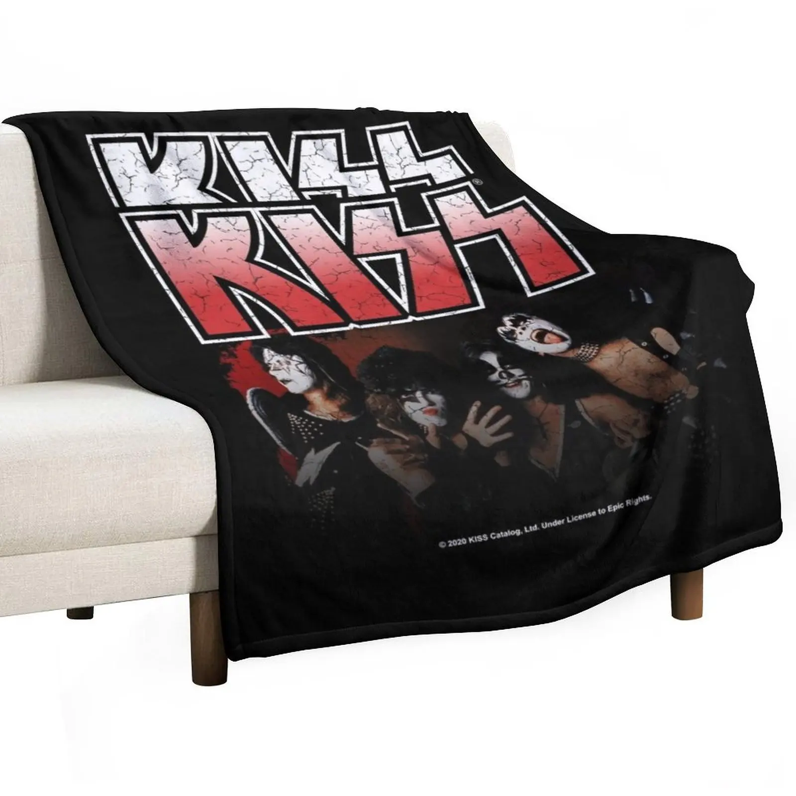 KISS ? Band image 1975 plus logo Distressed design Throw Blanket Hairy Sofa Throw Blankets