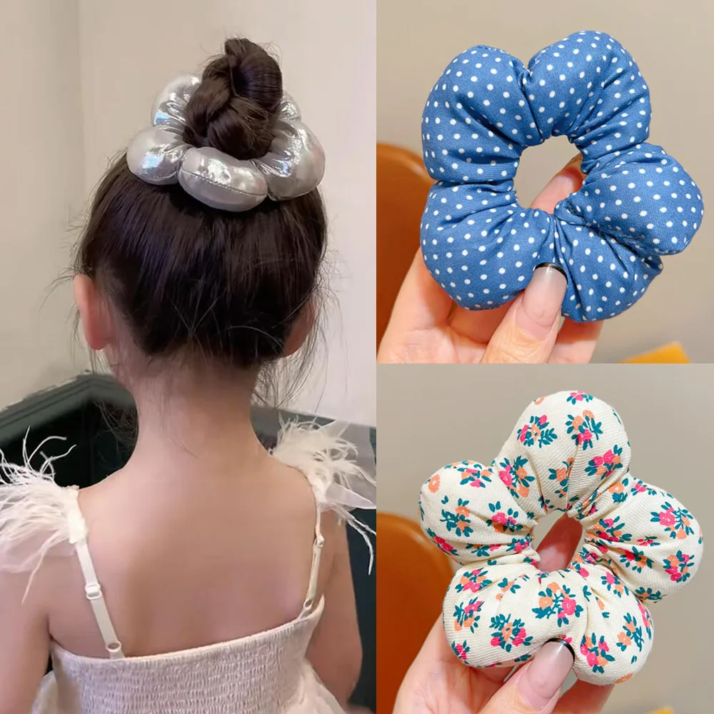 2025 Super Cute Flower Scrunchies Children Girl Kid Elastic Hair Band Accessories Tie Hair Ring Rope Headdress Headwear Ornament