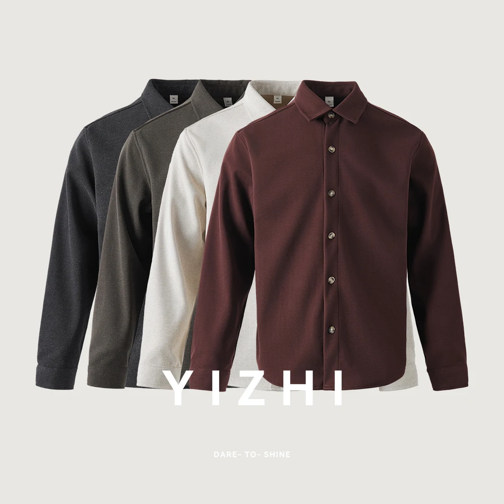 

Модная мужская утолщенная однотонная рубашка с длинными рукавами, осень-зима 2022, новый свободный теплый топ с длинными рукавами без железа с лацканами