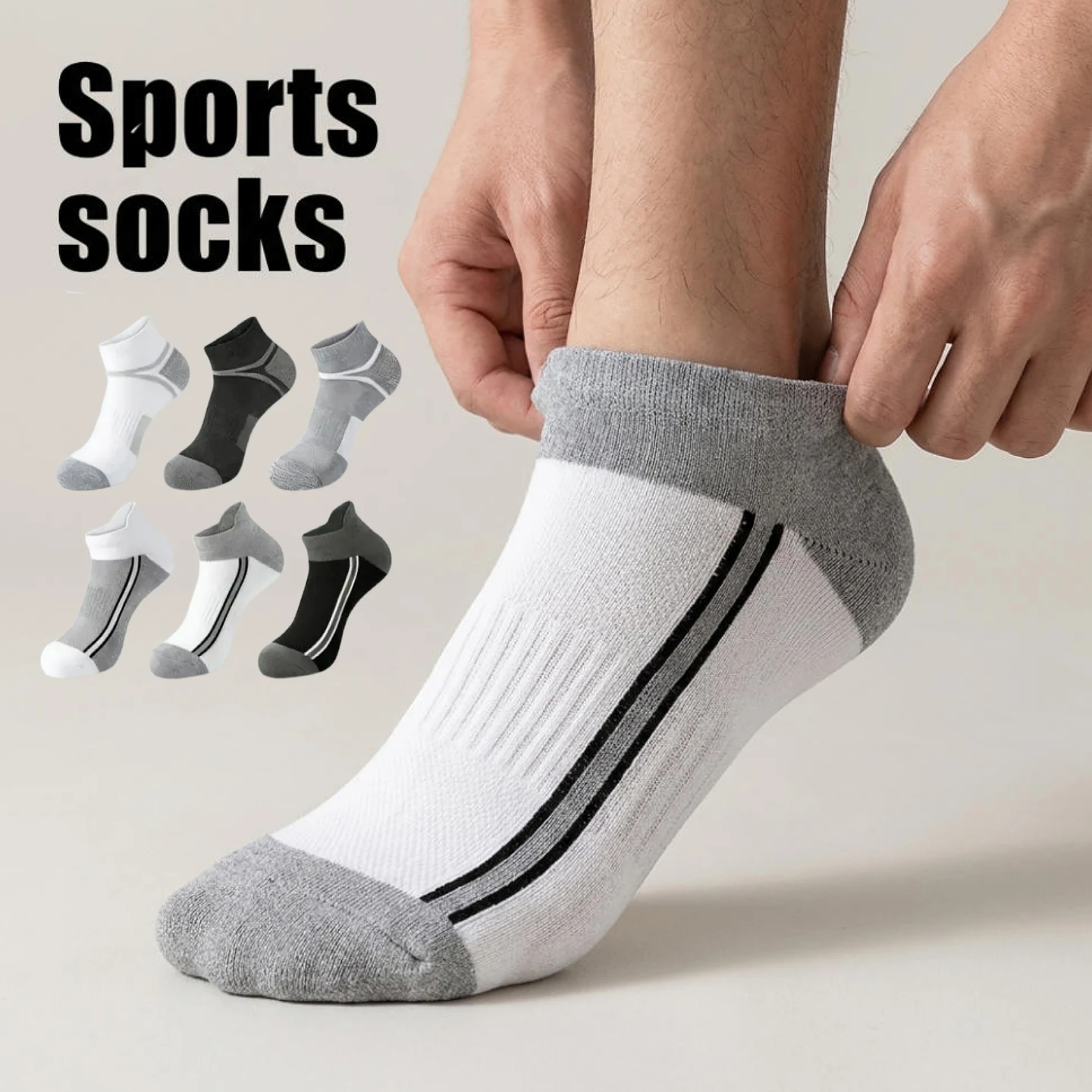3 pairs Men's Athletic Ankle Socks, Breathable Mesh Sports Socks with Striped Design, Cushioned Low Cut Socks for Running Gym