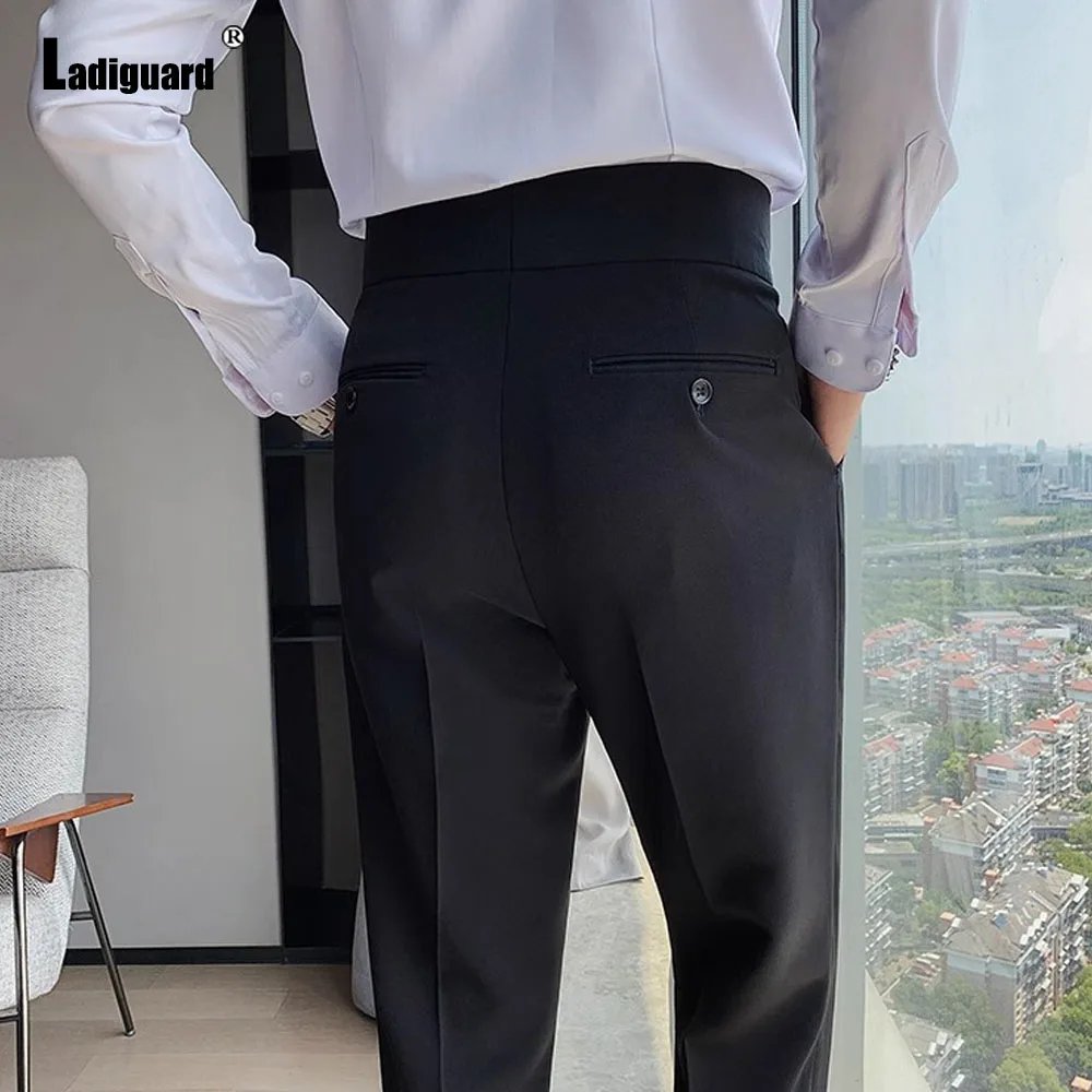 Men Elegant Formal Suit Pants for Party Wedding Solid Khaki Stand Pocket Trousers Italian Naples Fashion Buttons Up Suits Pants