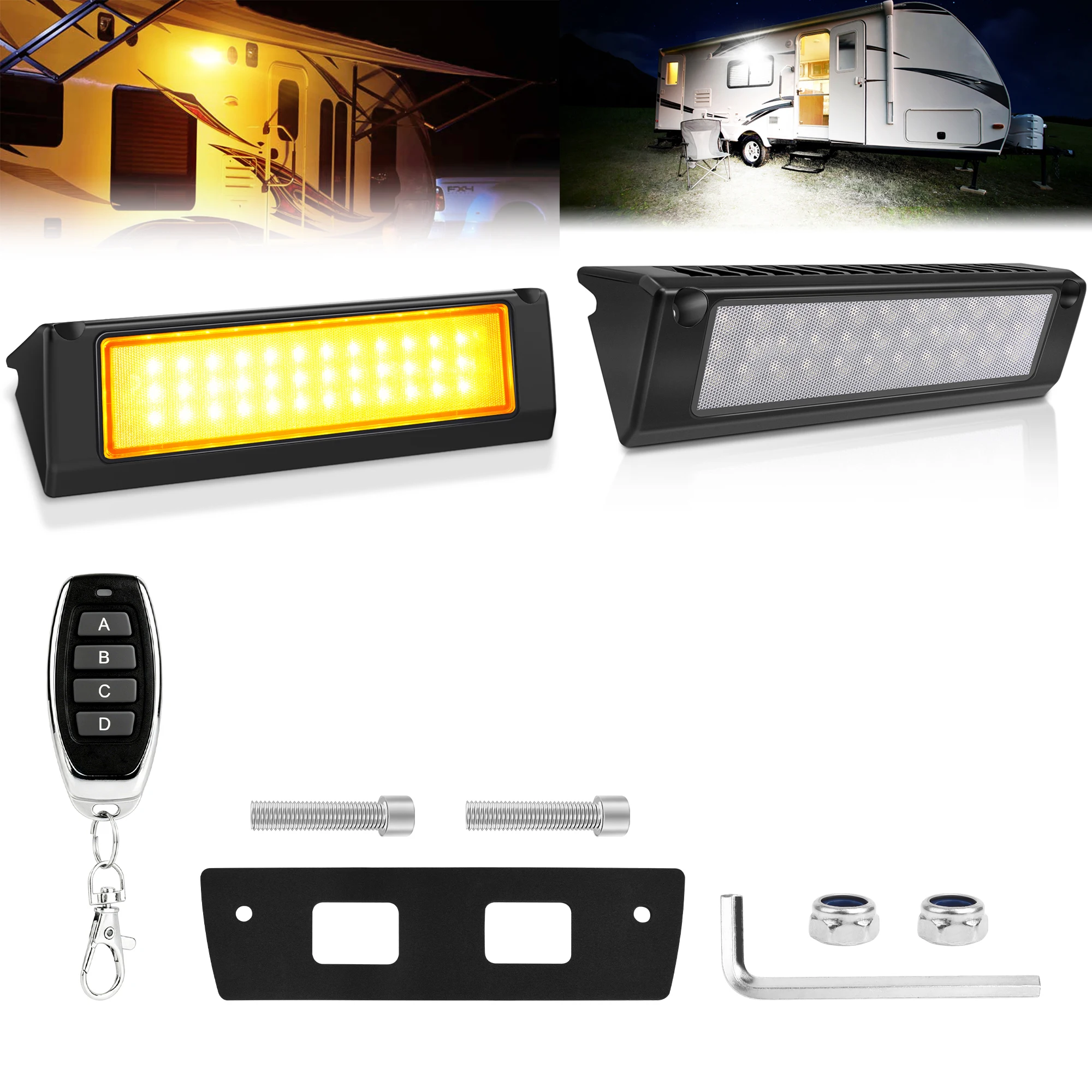 MICTUNING 9 Inch Porch Lights Amber Beam RV Exterior Light 12V 24V LED Scene Cargo Lighting for RVs Trailers Travel Campers