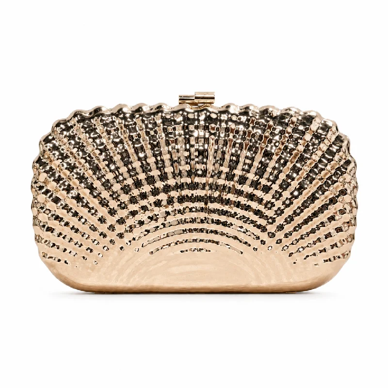 Metal Heart Shell Shape Clutch Evening Bag For Women, Gold Alloy Chain Crossbody Purse, Hard Case Iron Box Handbag For Wedding P