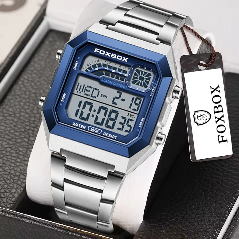 LIGE Mens watches Luxury LED Luminous Calendar Man Wristwatch Fashion Waterproof Square Stainless Steel Casual Digital Watches