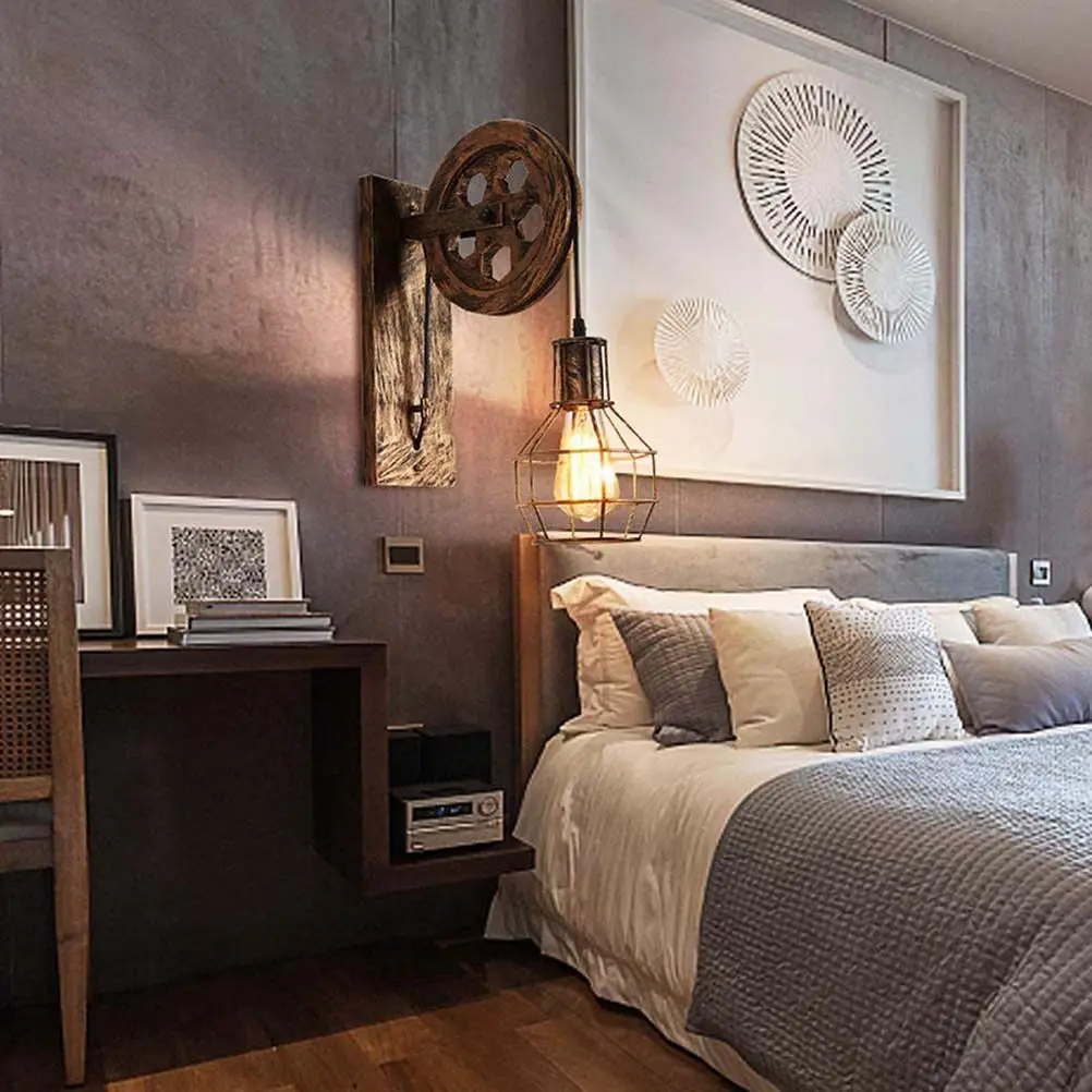 Loft Retro Lantern Wall Lamp Bronze Metal Cage Pendant Light for Living Room Bedroom Cafe Bar Hotel Decor LED Energy