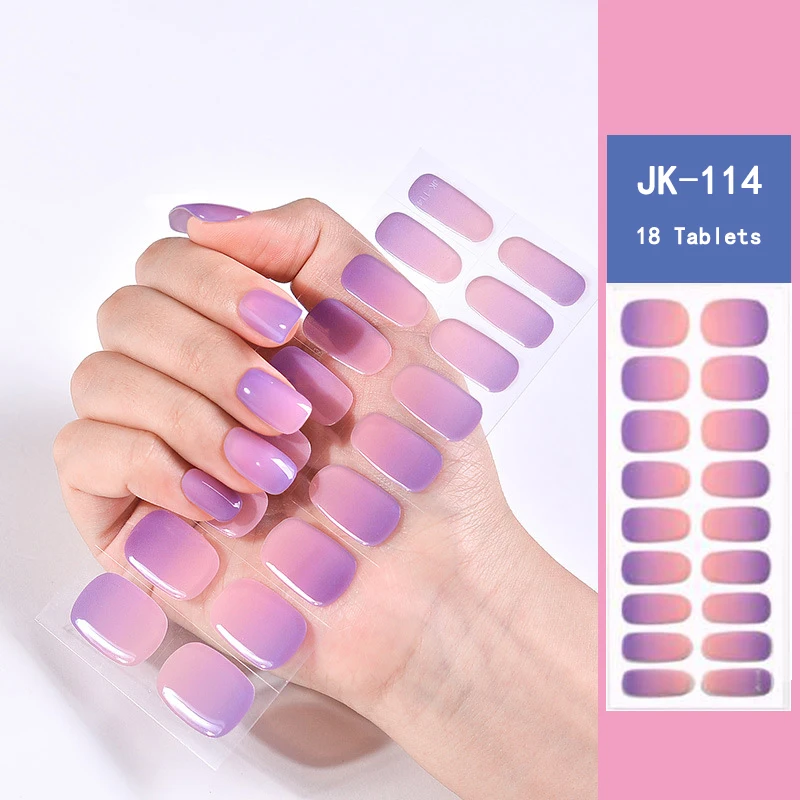 18Strips Jelly Pink Glitter Semi Cured Gel Nail Sticker Long-Lasting UV Nail Sticker LED Extension Gel Polish Stickers Nail Art
