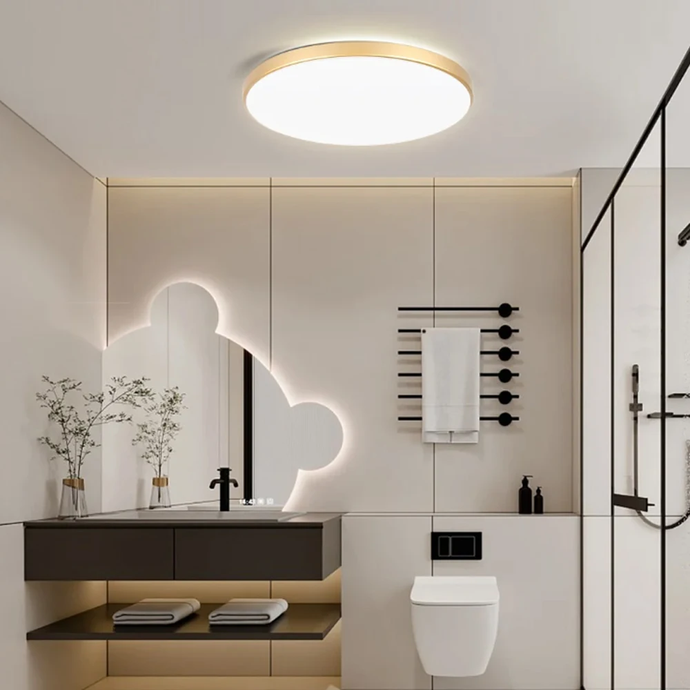 220V Led Ceiling Lamp Golden Ultra-thin Panel Light IP44 Waterproof Ceiling Light for Bathroom Bedroom Corridor Ceiling Lighting