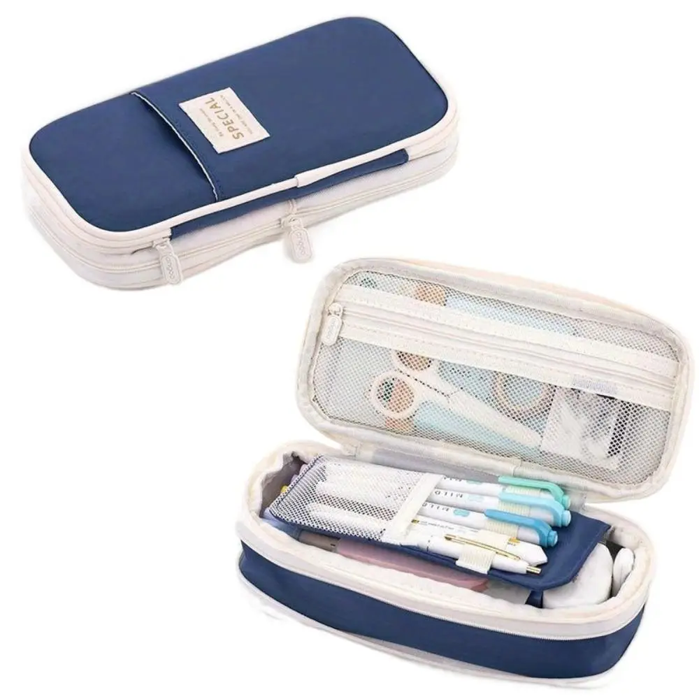 Macaroon Kawaii Pencil Cases Double Zip Retractable Expandable Pencil Case Large Capacity Stationery Box Student Stationery