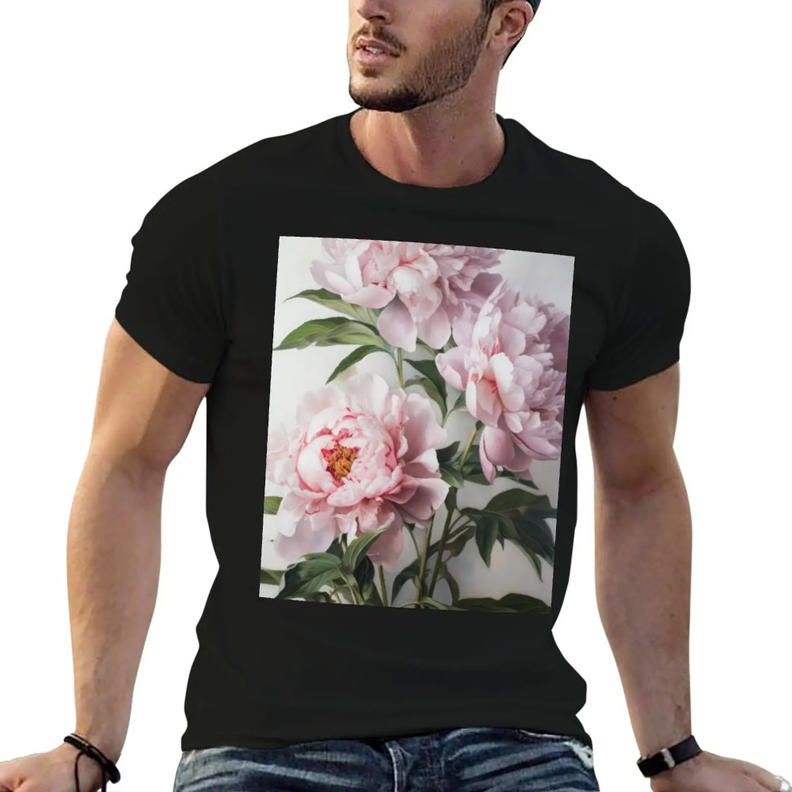 Pink Peonies T-Shirt baggy shirts Short sleeve tee hippie clothes mens t shirts pack