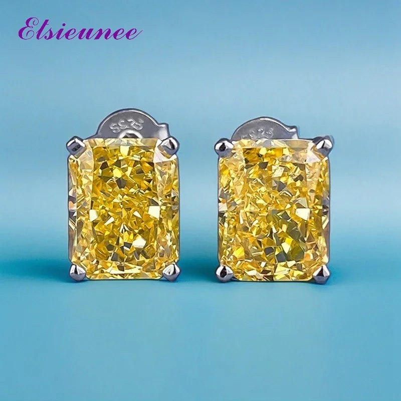 

100% 925 Sterling Silver Crushed Ice Cut 7*9mm Citrine Amethyst Sona Diamond Stud Earrings Cocktail Party Wedding Jewelry Gift