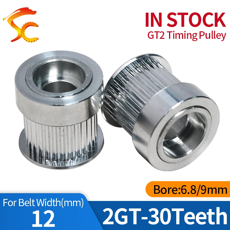 GT2 Timing Pulley Idler pulley 30 Teeth Bore 6.8mm 9mm no bearing Synchronous Wheels for Width 12mm Belt