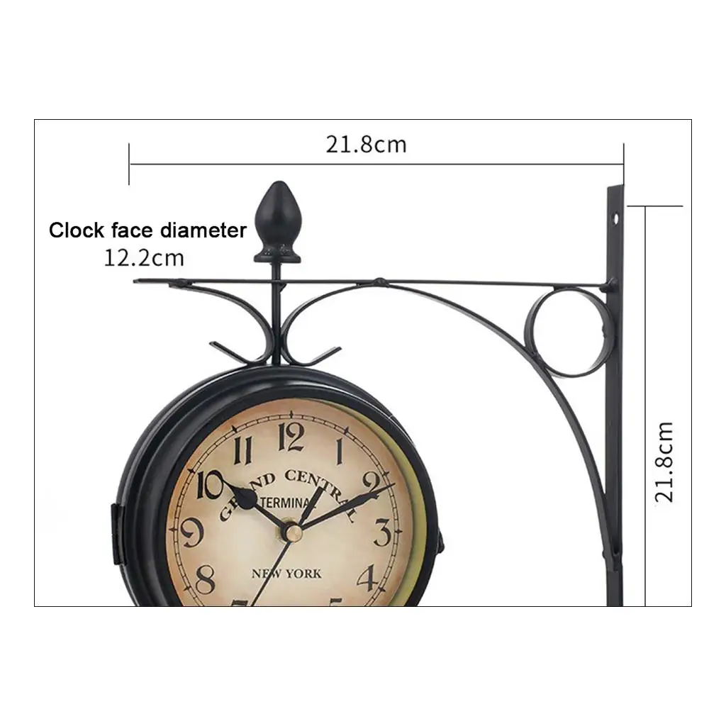 Outdoor Garden Hanging Double Sided Clock Retro Metal Quiet Wall Timepiece for Home Decor Living Room