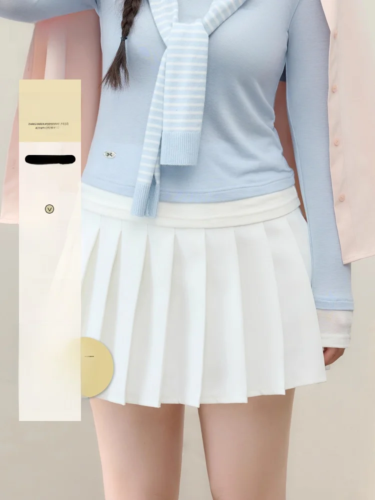 

Комплект: плиссированная юбка с высокой талией и укороченный топ для похудения, большие размеры, женский, модный, в корейском стиле, для повседневной носки, осенний