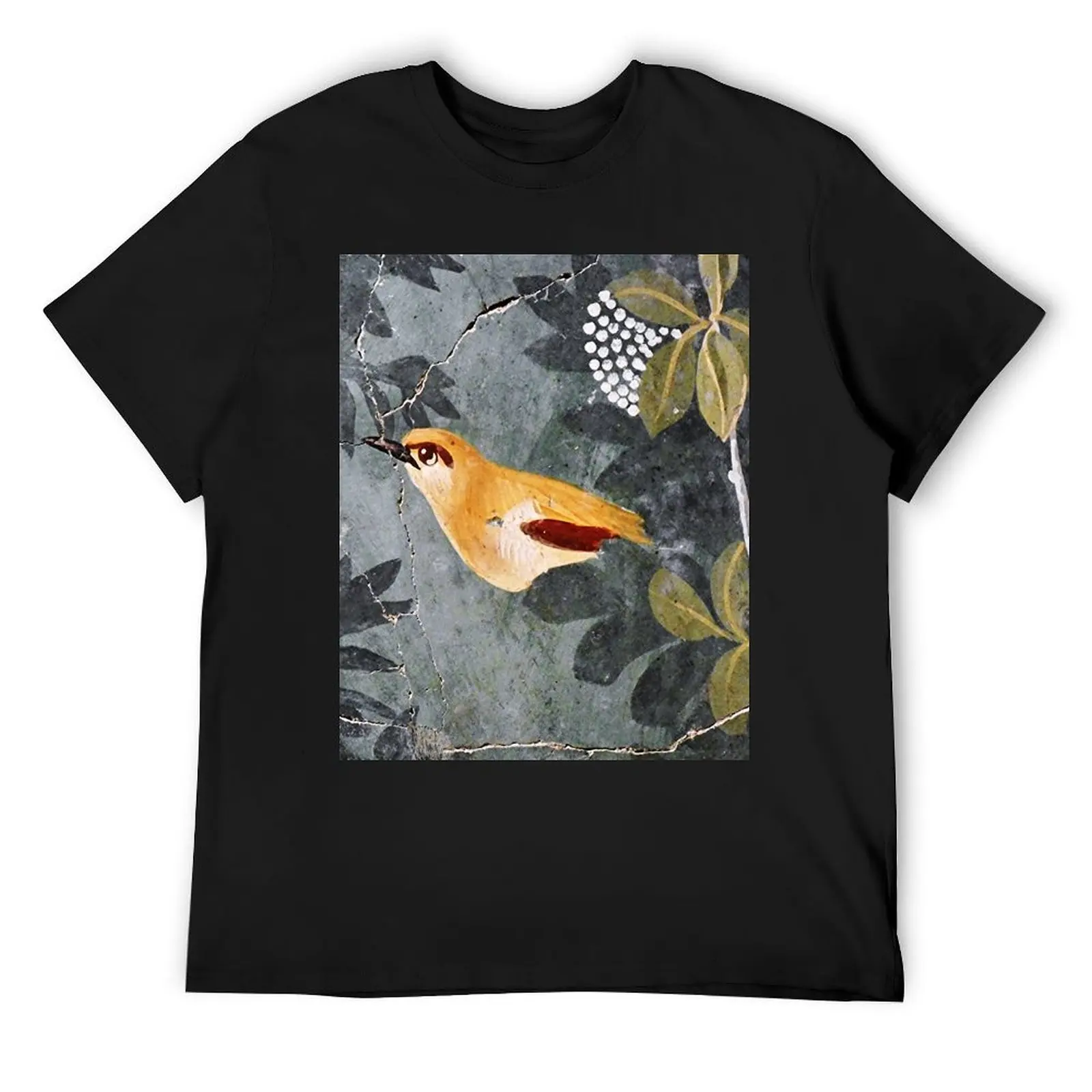 POMPEII COLLECTION / BIRD AMONG TREE LEAVESIN THE GARDEN ,GREEN FLORAL T-Shirt vintage t shirts mens plain t shirts