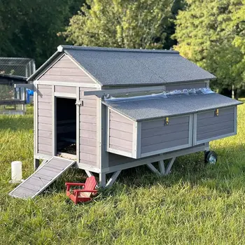 Large Wooden Chicken Coop with 4 Perches, 4 Nesting Boxes for 10-12 Chickens in Backyard Garden
