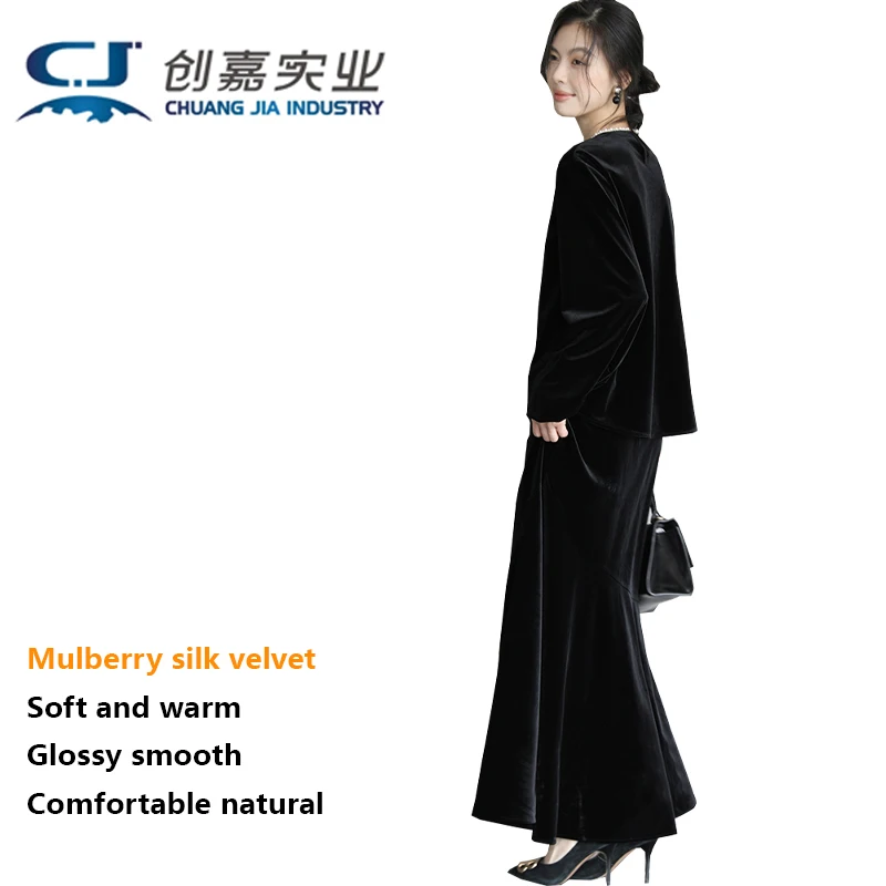 Natural Mulberry Silk Velvet Ladies' Suit Elegant and Noble Charm Luxurious Women's Clothing Set Consisting of T-shirt and Skirt