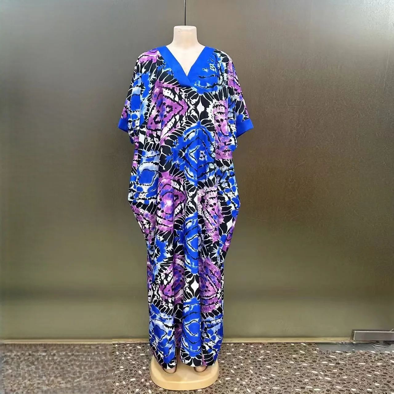 موضة جديدة فضفاضة جيب كبير الخامس طوق العرقية الشرق الأوسط 2024 الصيف الأفريقي طباعة Bubu حفلة السيدات مساء اللباس