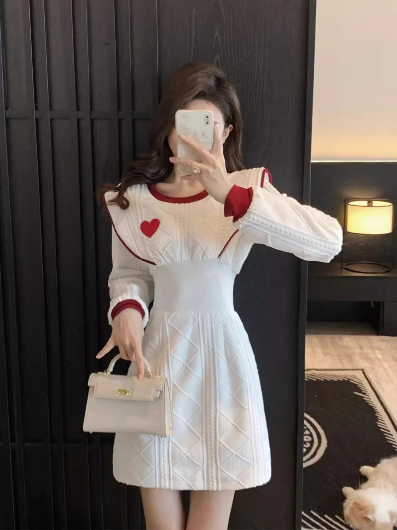 

French Style Knit Bodycon Dress for Women - White Slim Fit Ribbed Knitted Mini Dress Spring Autumn Chic Party Wear W2405