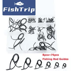 FishTrip 8~75pcs Fishing Rod Guides Repair Kit Double Foot Guide Stainless Steel For Spinning/Casting Rod Building Replacement