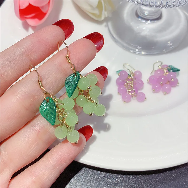 قبلة مجوهرات حلوة المرأة الكورية موضة الفواكه أقراط الفتيات الأخضر الأرجواني العنب مطرز انخفاض القرط INS اكسسوارات هدية حفلة #2