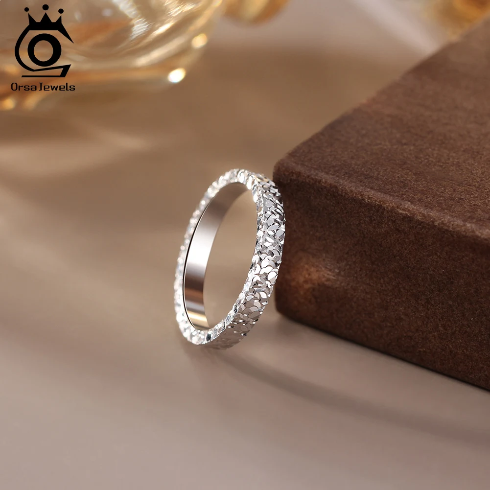 ORSA JEWELS 100% 925 Silver Sparkling 3mm Sequin Ring Female Shiny Sequines Finger Ring Wedding Sequin Rings APR34