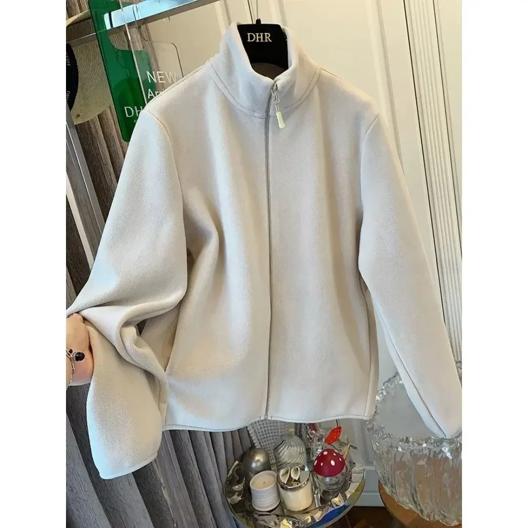 

Мужской двусторонний свитшот Thiened Fce, осень-зима, свободный воротник-стойка на молнии, удобный тюнер из полиэфирного волокна