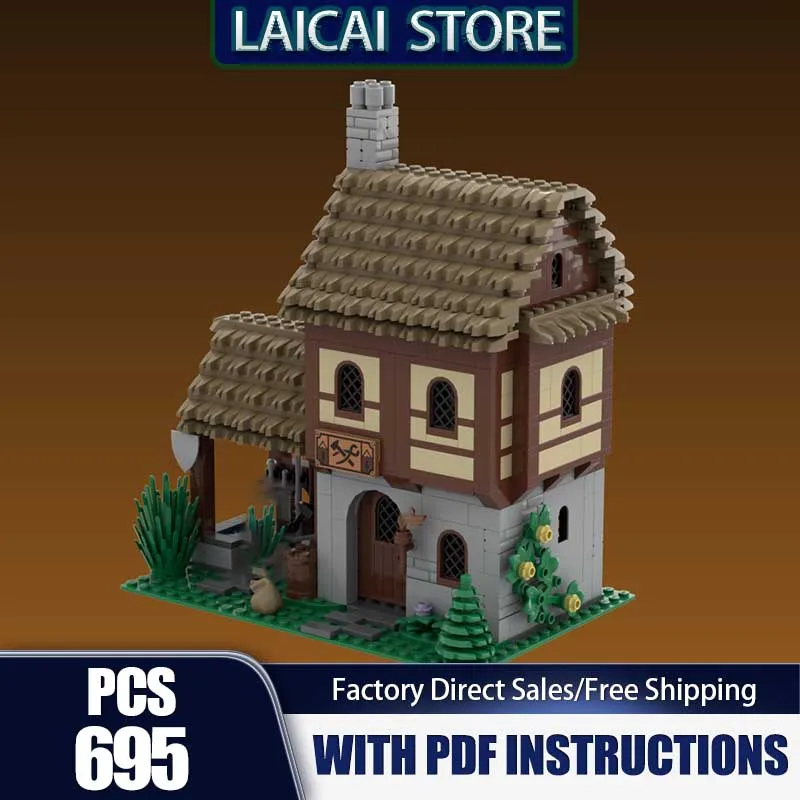 Model Średniowiecznego Zamku Klocki Konstrukcyjne Model Domu Kowala Technologia Klocków DIY Zabawki do Składania Konstrukcja Prezent na Święta