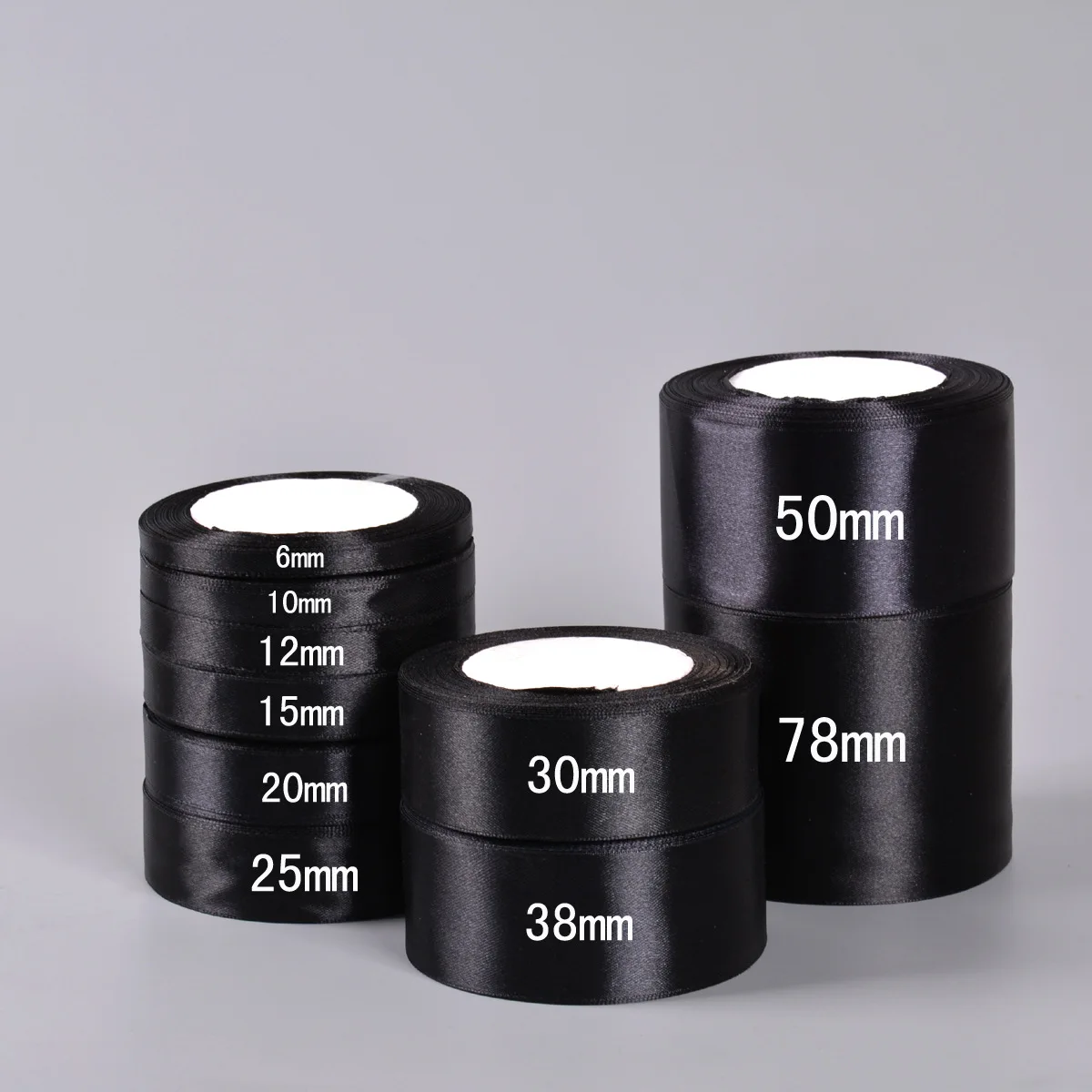 Black Single Face Satin Ribbon 6-10-12-15-20-25-40-50mm Gift Packaging Tape Christmas Halloween Birthday Party Decoration