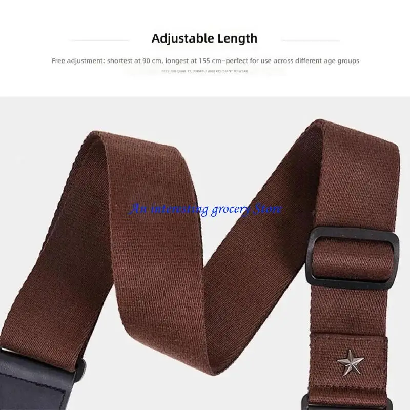 652D Weaving PU Leather Ends Guitar Strap, Soft Adjustable Comfortable Cotton Acoustic Guitar Strap for Electric Guitar Bass