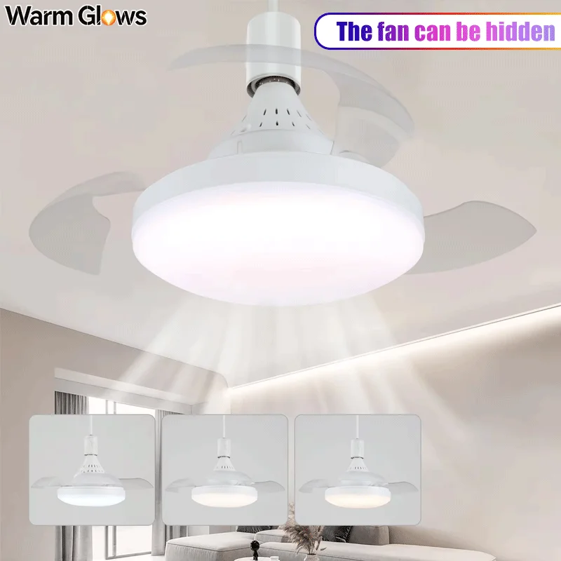 Ceiling Fan With Lighting And Remote Control, Hidden Retractable Blades, Quiet Fan Light, 3 Speeds And Dimmable,white