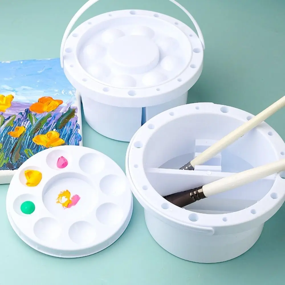 

Multifunctional Brush Washer Bucket Portable Handheld Brush Cleaning Tool with Palette Lid Easy To Clean Painting Brush Holder