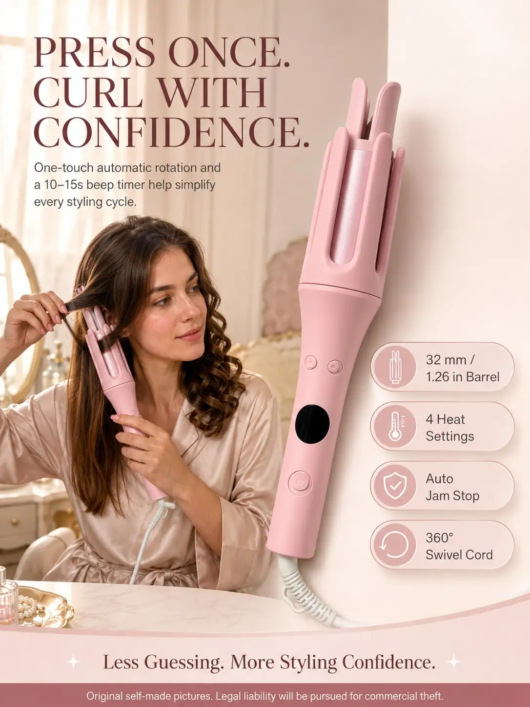 Automatic Hair Curler, 1.26 In Internal Rotating Barrel For Shaped Curls, One-Button Rotating Chamber Wraps Each Section Without Manual Winding, A Curling Iron And Hair Curler For Women Learning At-Home Styling,，sb260529182799236687784