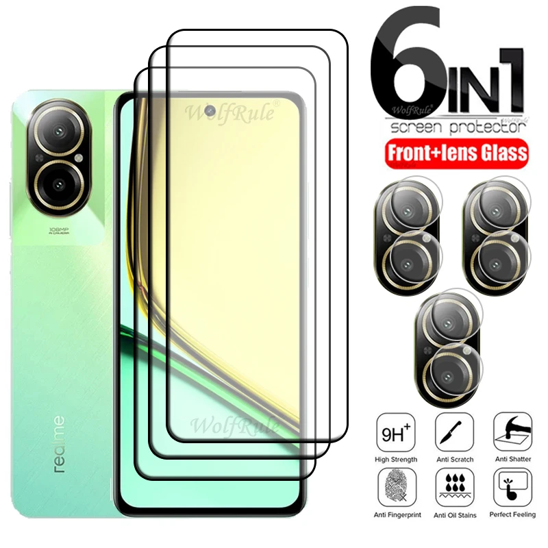 

6-in-1 For Realme C67 Glass For OPPO Realme C67 4G Tempered Glass Protective Full Cover Screen Protector Realme C67 4G Len Glass