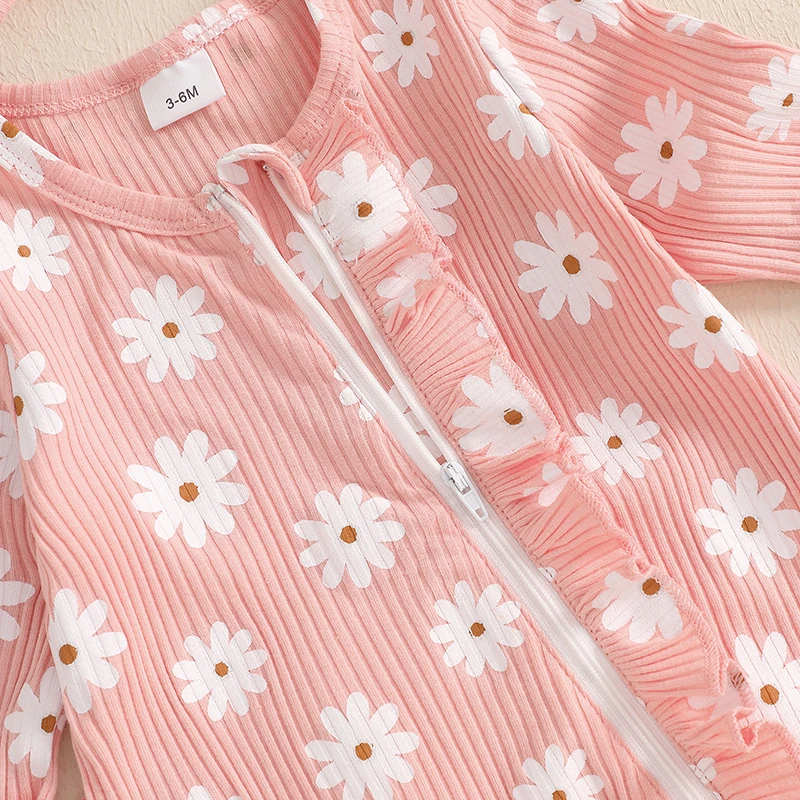 جمبسوت بكشكشة بطبعة زهور وأكمام طويلة مع عصابة رأس للفتيات حديثي الولادة ، ملابس أطفال ، ملابس خريفية ، من 0 إلى 6 أشهر ، 2