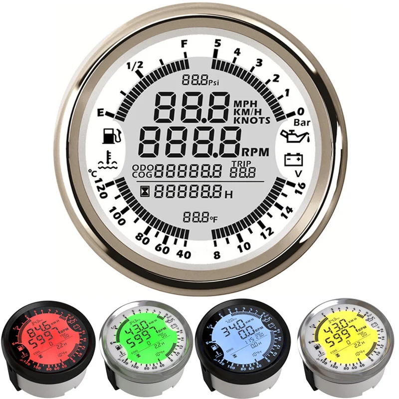 

Digital 6 In 1 GPS Speedometers Tachometers Fuel Gauges 0-5bar Oil Pressure Gauges 8-16v Volt Meters 40-120 Water Temp Meters