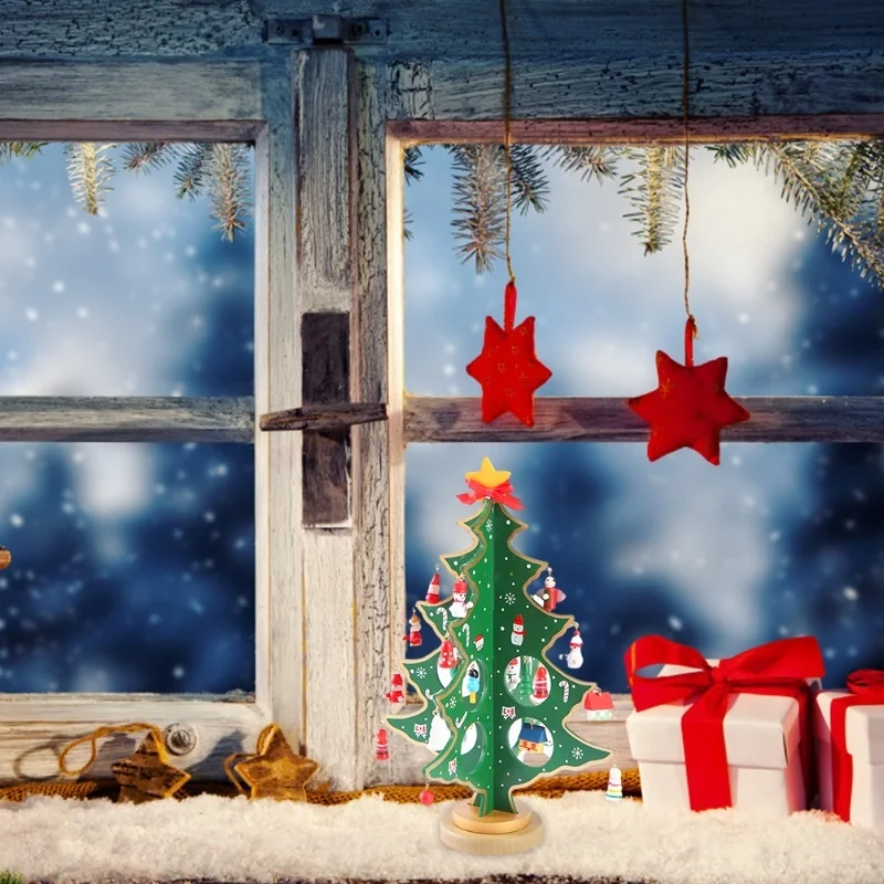 Desktop Christmas Tree Decoration Mini Wooden DIY Christmas Tree Ornaments Children  Gift