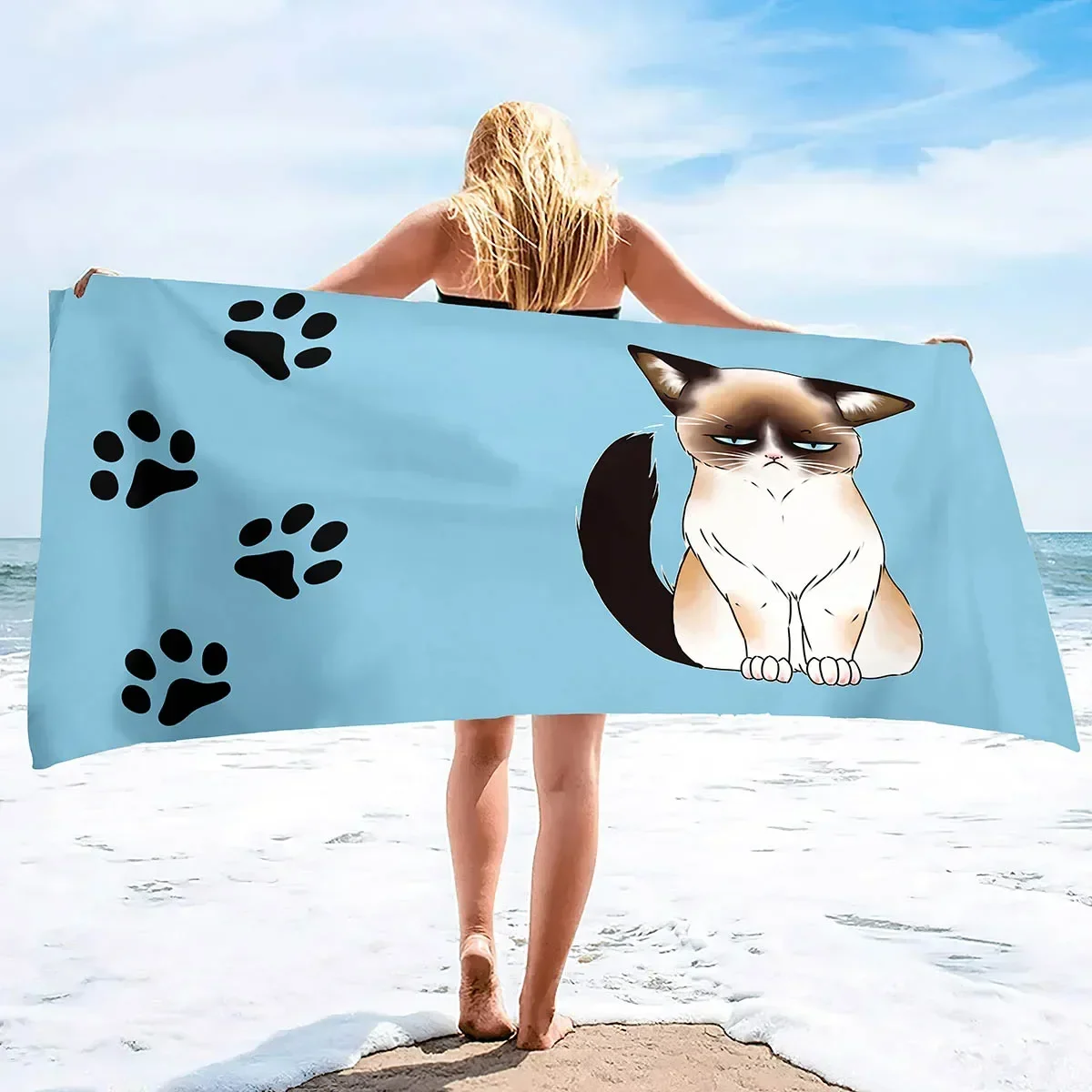 Cartoon Cats Beach Towel,Cute  Bath  Pool Super Soft Plush Cotton   Quick Dry Absorbent  for Adult 80X160cm