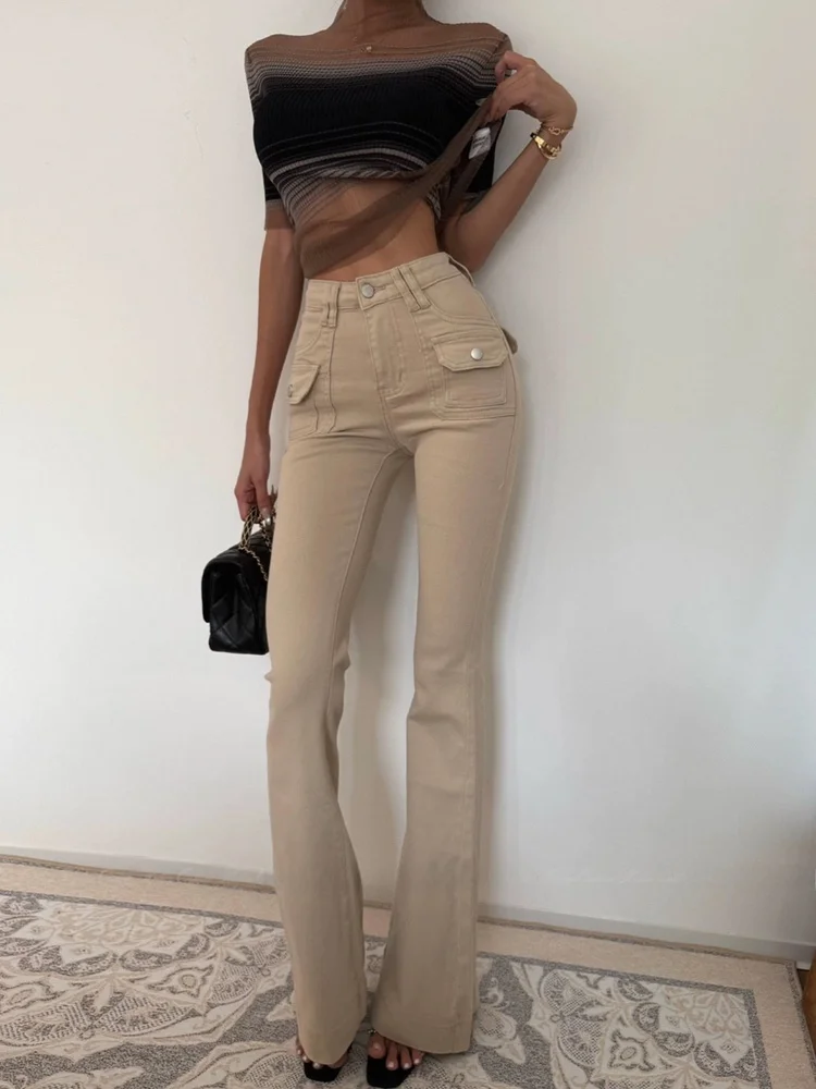 

High Waist Stretchy Denim Jeans Women's Sexy Girl Sle Straight Leg Bell Bot Comfortable Cotton Blend Slimming Effect