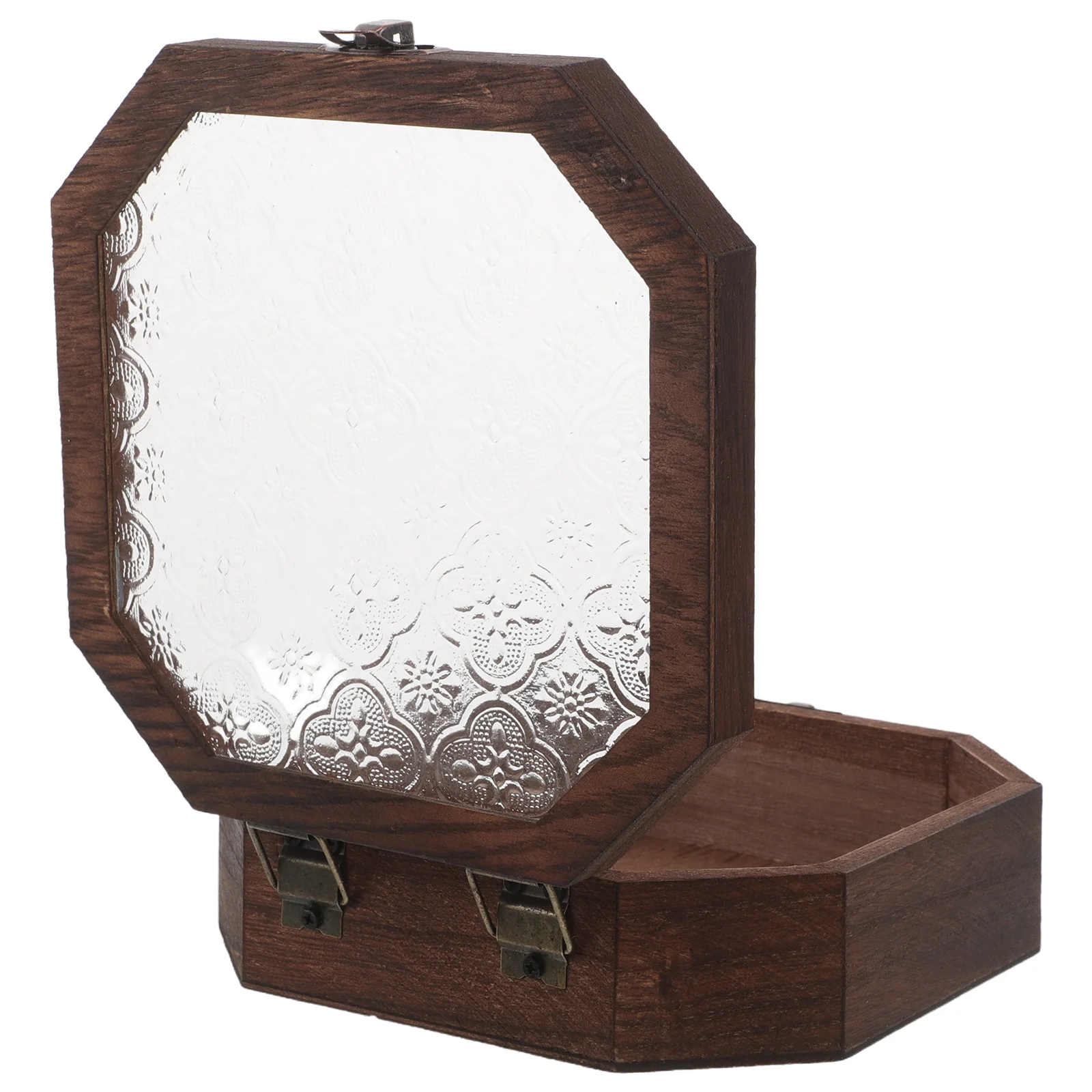 

Decorative Jewelry Holder Wooden Box with Transparent Glass Lid Vintage Style Trinket Case for Home Study Keepsake Display