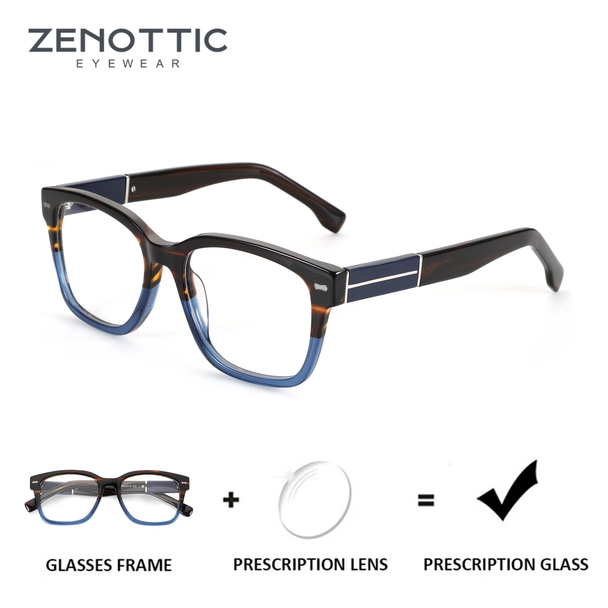

ZENOTTIC (M Size) Men Prescription Glasses Thick Square Frame with Rivet Design Fashion Bold Optical Eyewear