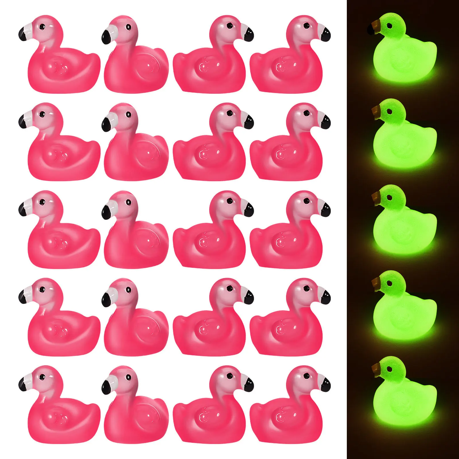 100Pcs Mini Resin Flamingo Decorations Glow in The Dark Tiny Flamingo Ornaments Garden Miniature Accents Night Glow Animals