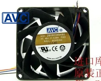 2B08038B48U 8038 8cm 80mm 48V 0.58A PWM 이중 볼 베어링 냉각 팬, avc용 80*80*38mm