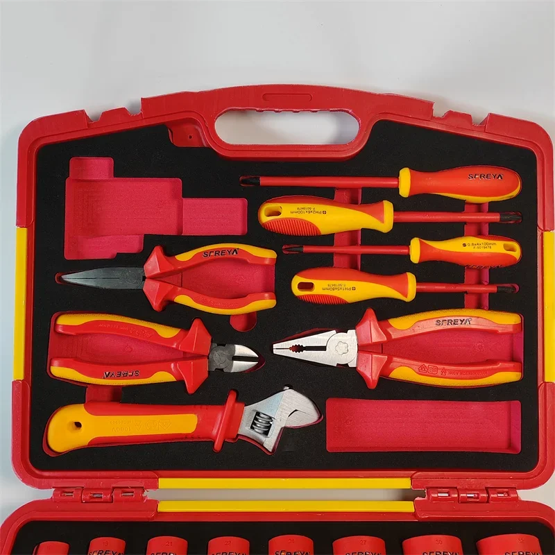 S682-25 SFREYA VDE 1000V Insulated Insulation tools case double color 25pcs Socket Wrench Pliers Screwdriver tool Set kit