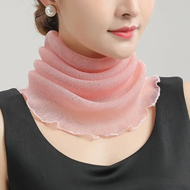 Spring Summer Chiffon Neck Collar Scarf Women Head Thin Sunscreen Variety Small Silk Anti-UV Scarf Mask Multi-Function Scarf