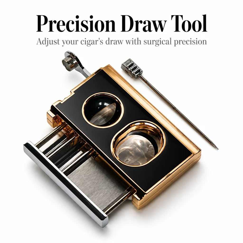 Luxury 3-in-1 Zinc Alloy Cigar Cutter, Pro V-Cut Blade, Punch & Draw Enhancer Needle, Portable Travel, 70 Ring Gauge, Men's Gift