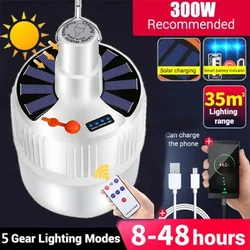 Solar Light Bulb Camping Solar LED Light USB Rechargeable 5Lighting Modes Tent Hanging Bulb for Outdoor Hiking Emergency Outage