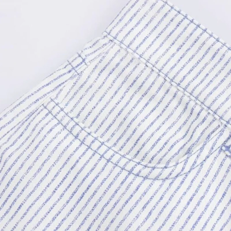 Casual Stripes สั้นกางเกงภาษาฝรั่งเศสคํากางเกงขาสั้นฤดูร้อนกางเกงหลวม Lady กระเป๋าเสื้อผ้าผู้หญิงสีขาว Office Streetwear